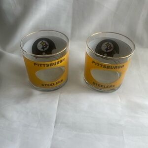 Lot of 2 Pittsburgh Steelers Football Helmet Drinking Glass 1970s VTG